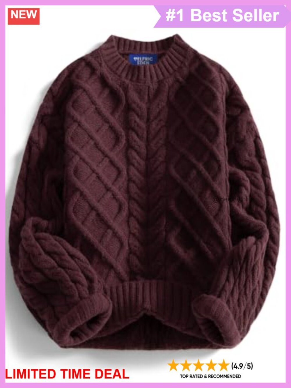 Oversized Cable Knit Crewneck Pullover Sweater Lantern Sleeve
